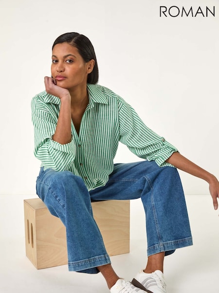 Roman Green Twisted Hem Striped Shirt (F99528) | ₪264