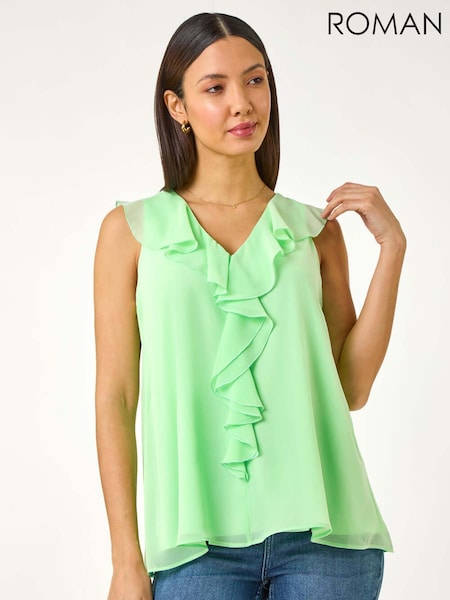 Roman Green Chiffon Ruffle Vest Top (F99530) | €51