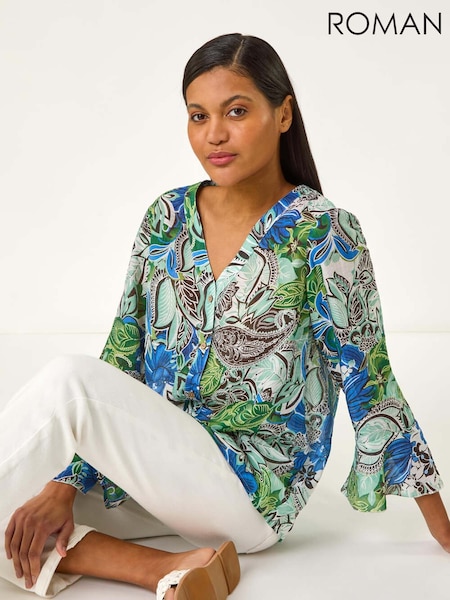 Roman Blue Paisley V-Neck Blouse (F99531) | 2,403 UAH