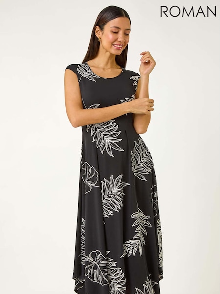 Roman Black Floral Hanky Hem Maxi Dress (F99533) | €63