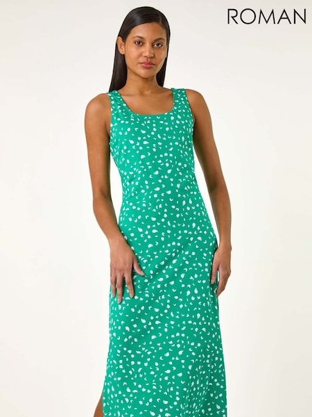 Roman Green 100% Cotton Speckled Print Midi Dress (F99534) | €56