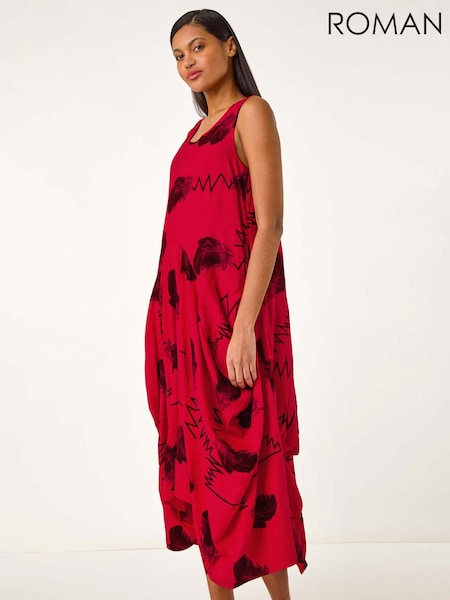 Roman Red Abstract Bubble Hem Midi Dress (F99538) | €73