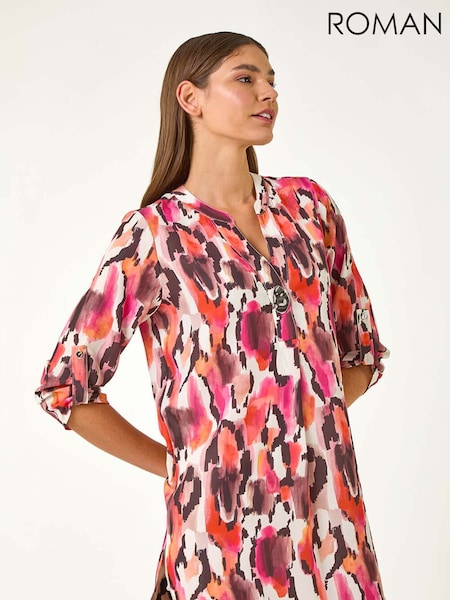 Roman Orange Abstract Print V-Neck Button Top (F99542) | 2,704 UAH