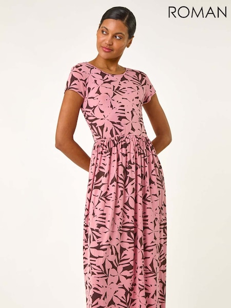 Roman Pink Floral Print Stretch Midi Dress (F99543) | €58
