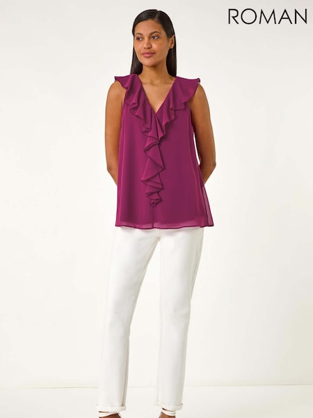 Roman Pink Chiffon Ruffle Vest Top (F99551) | 247 QAR