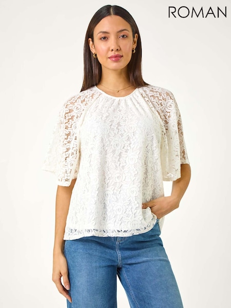 Roman White Lace Angel Sleeve Top (F99554) | ₪251