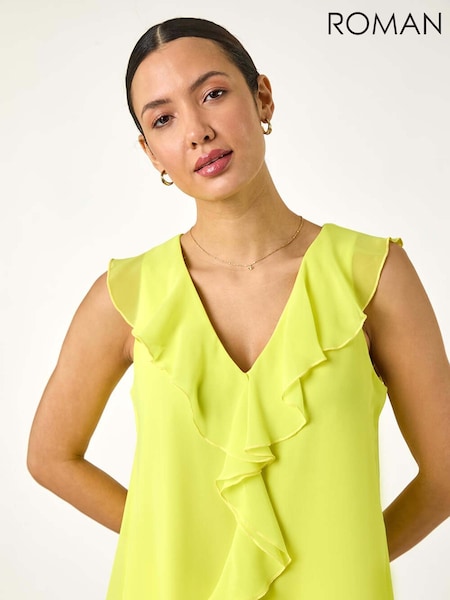 Roman Yellow Chiffon Ruffle Vest Top (F99556) | €51