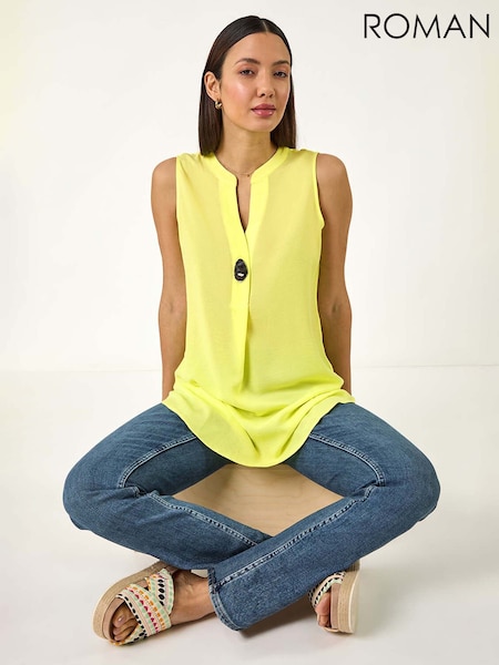 Roman Yellow Longline Buttoned Tunics Top (F99573) | ₪226