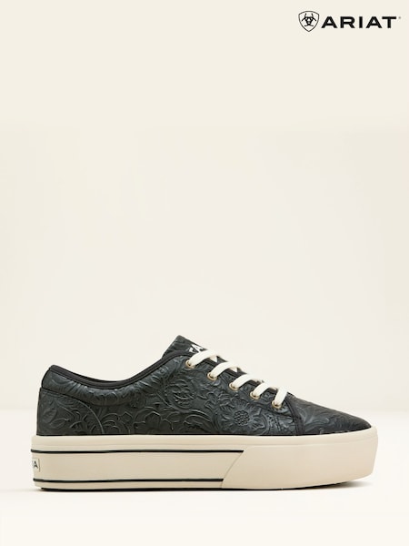 Musta - Ariat Skylar Floral Print Emboss Leather Platform Brown Trainers (F99613) | €142