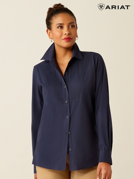 Ariat Blue Oban Pleated Bib Front Tencel Linen Blend Shirt (F99614) | €99