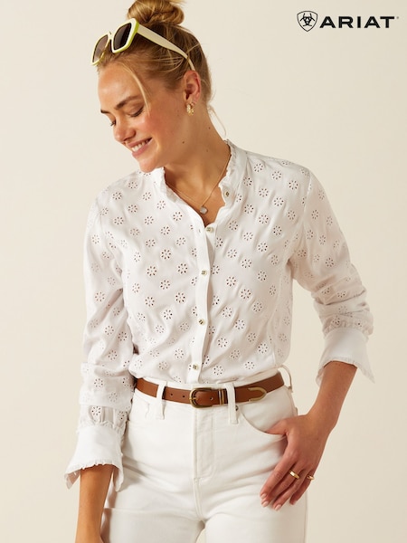 Ariat Clarion Ruffle Neck Broderie White Shirt (F99640) | €114