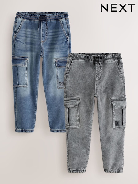 Grey/Blue Cargo Jeans With Elasticated Waists Jeans 2 Pack (3-16yrs) (F99699) | AED152 - AED203