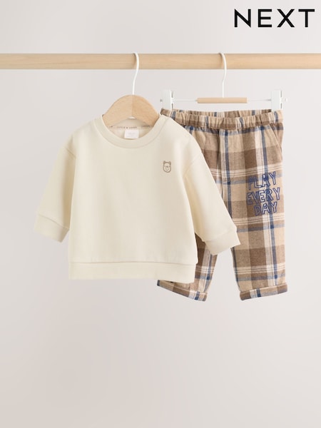 Neutral Check Baby Sweatshirt and Trousers Set (0mths-2yrs) (F99725) | €23 - €26