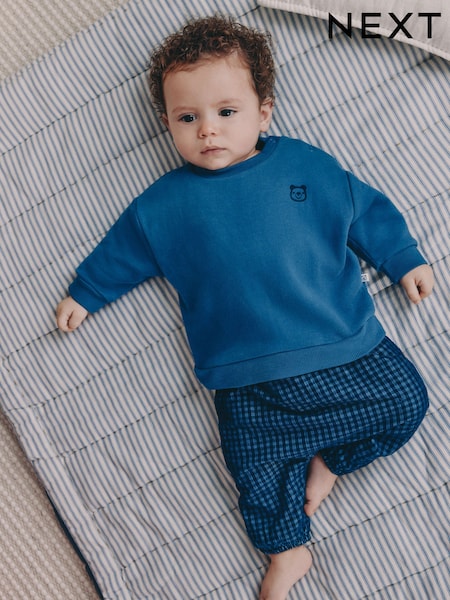 Blue Check Baby Sweatshirt and Trousers Set (0mths-2yrs) (F99728) | €21 - €24