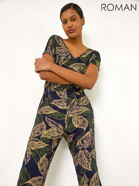 Roman Leaf Print V-Neck Jumpsuit (F99751) | 64 €