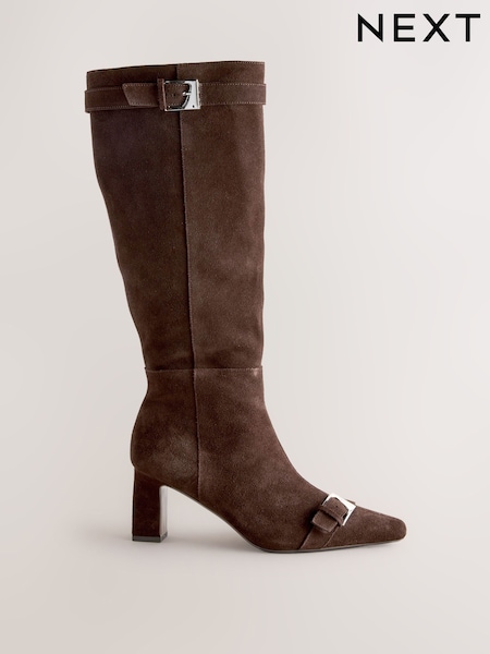 Chocolate Brown Suede Forever Comfort® Buckle Toe Detail Knee High Boots (F99779) | R$ 740
