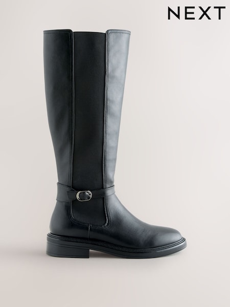 Black Standard/Wide Fit Forever Comfort® Round Toe Buckle Detail Knee High Boots (F99783) | €62