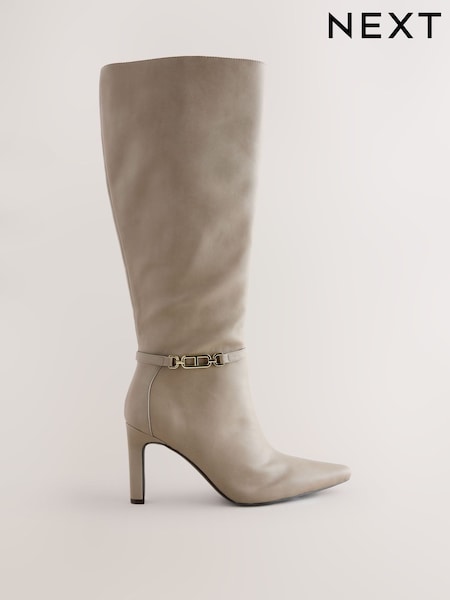 Taupe Forever Comfort® Knee High Hardware Trim Heeled Boots (F99790) | AED285