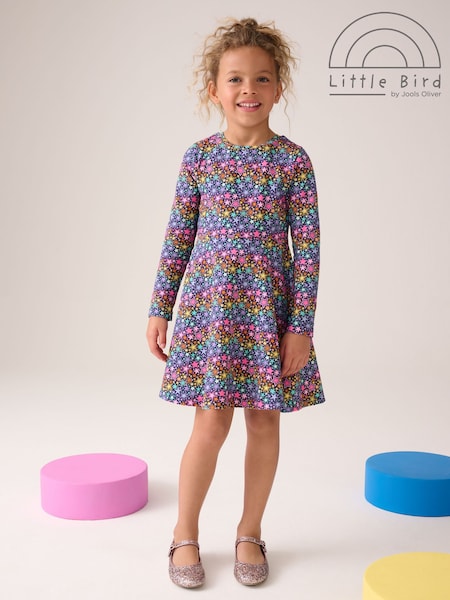 Little Bird by Jools Oliver Navy Rainbow Long Sleeve Skater Dress (F99840) | AED116 - AED151