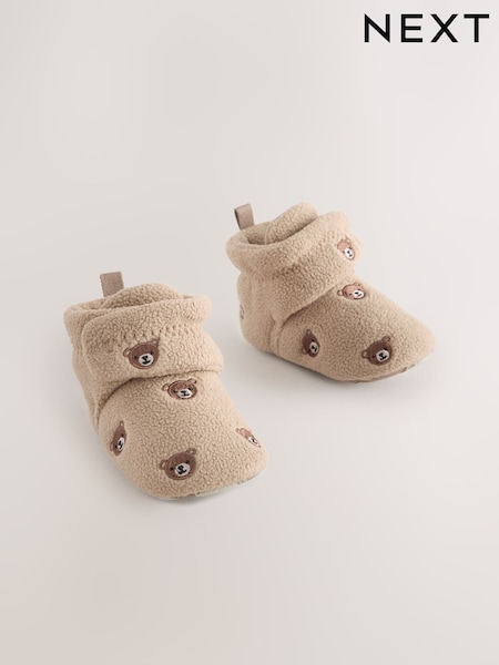 Neutral Brown Bear Print Baby Touch Fastening Slipper Boots (0-2mths) (F99888) | AED41 - AED46