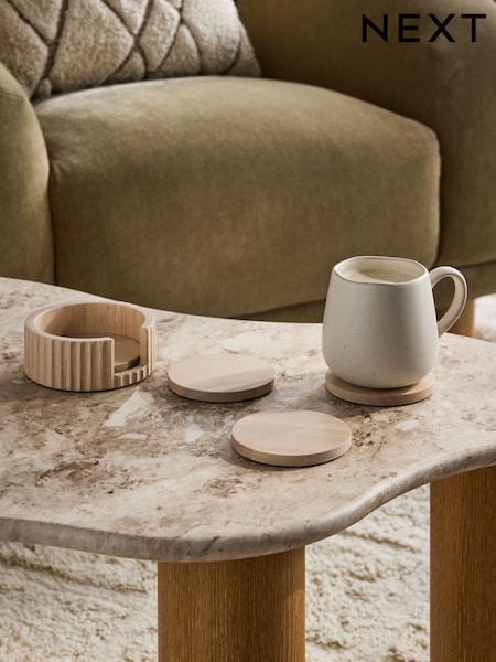 Set of 4 Light Natural Stamford Wooden Coasters and Holder (F99974) | 9,370 Ft