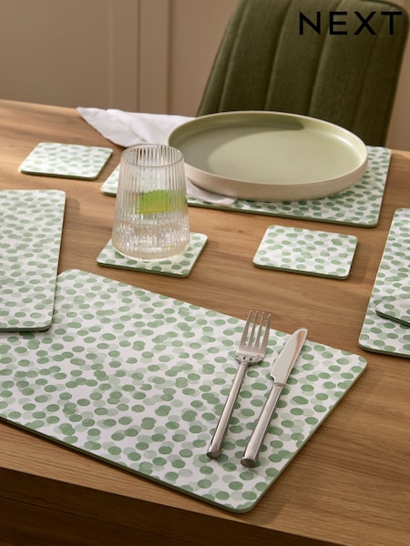 4 Piece Sage Green Spot Cork Back and Coasters Set (F99976) | €23