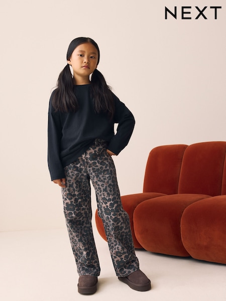 Chocolate Leopard Wide Leg Jeans (3-16yrs) (F99993) | 94 QAR - 119 QAR