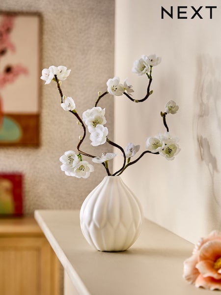White Artificial Blossom In Ceramic Pot (G00066) | AED65
