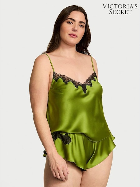 Victoria's Secret Pear Green Satin Lace Trim Cami Set (G00079) | €68