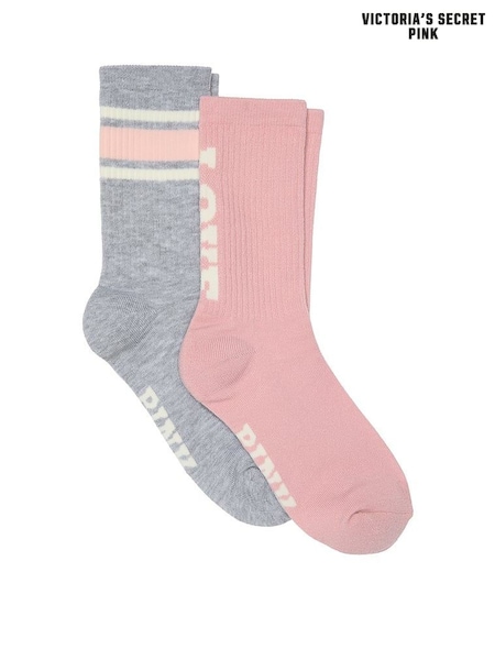Victoria's Secret PINK Dusk Pink/Heather Grey 2 Pack Crew Socks (G00092) | €17