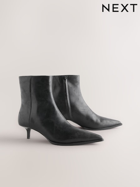 Black Textured Forever Comfort® Almond Toe Kitten Heel Boots (G00104) | AED201