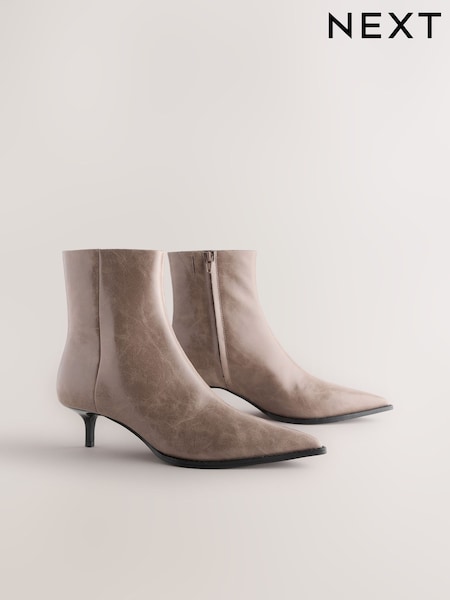 Taupe Brown Textured Forever Comfort® Almond Toe Kitten Heel Boots (G00113) | AED201