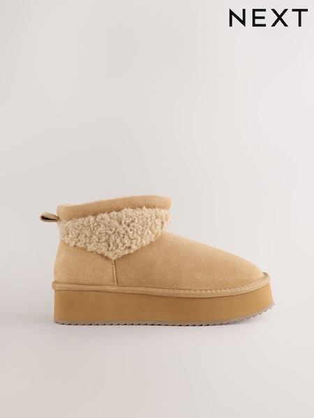 rumenorjava; poltna rjava Suede - Faux Fur Borg Platform Boots (G00119) | € 50