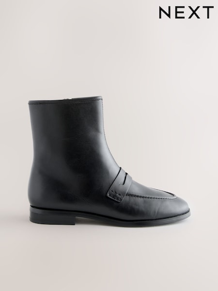 Black Leather Forever Comfort® Loafer Style Ankle Boots (G00120) | €80