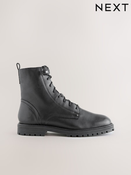 Black Leather Standard/Wide Fit Forever Comfort® Square Toe Lace-Up Boots (G00131) | AED273