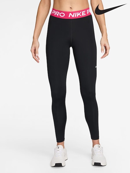 Nike Black Rush Pink Pro Mid Rise Mesh Panelled Leggings (G00178) | €51