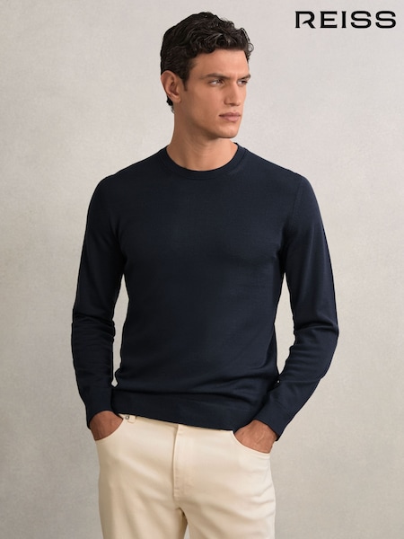 Reiss Midnight Navy Wessex Merino-Wool Crew-Neck Jumper (G00350) | €125