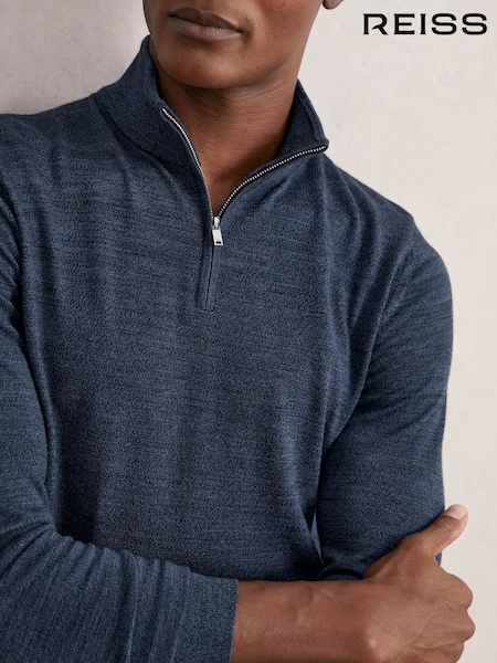 Reiss Denim Jaspe Blackhall Merino Wool Half-Zip Jumper (G00351) | AZN 246
