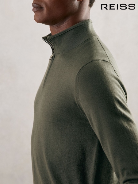 Reiss Kale Green Blackhall Merino Wool Half-Zip Jumper (G00355) | AZN 246