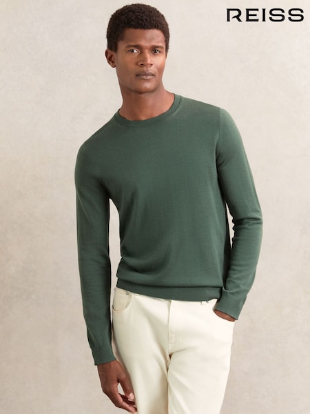 Verde Kale - Reiss Wessex Merino Wool Crew Neck Jumper (G00362) | 125 €