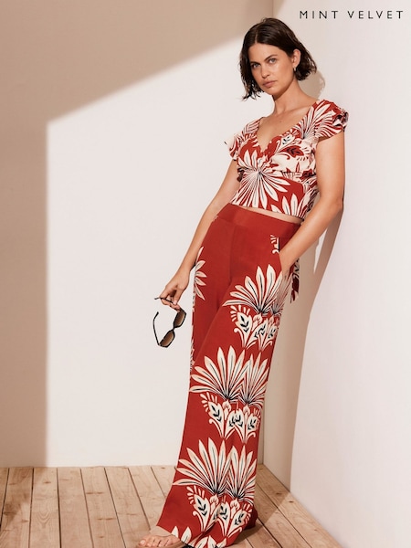 Mint Velvet Red Print Wrap Top (G00453) | €91