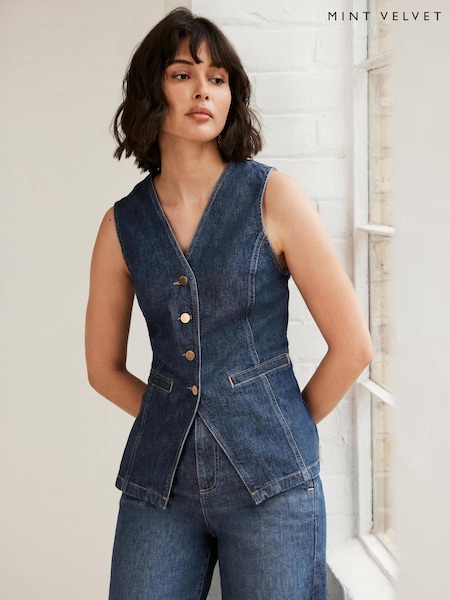 Mint Velvet Blue Denim Waistcoat (G00470) | €118