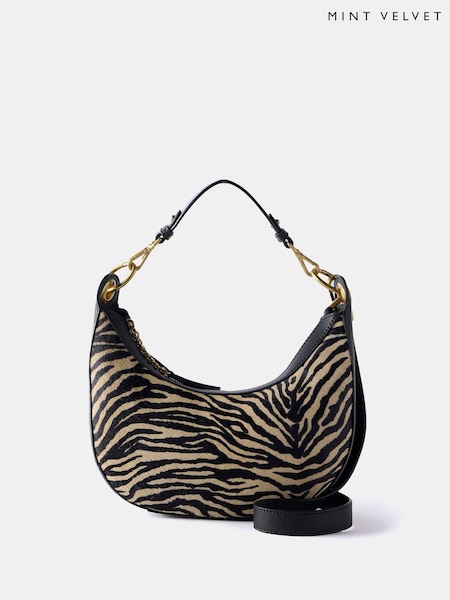 Mint Velvet Cream Zebra Print Leather Bag (G00481) | $245