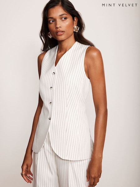 Mint Velvet White Pinstripe Waistcoat (G00484) | €159