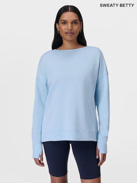Sweaty Betty Blue After Class Cross Back Sweatshirt (G00527) | ₪251