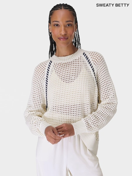 Sweaty Betty White Tides High Whipstitch 100% Cotton Jumper (G00544) | €121