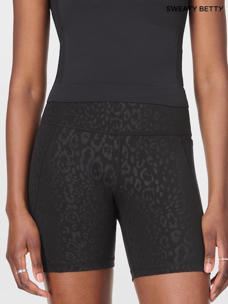 Sweaty Betty Black Leopard Emboss Print 6" Inseam Power 6" Biker Shorts (G00567) | €77