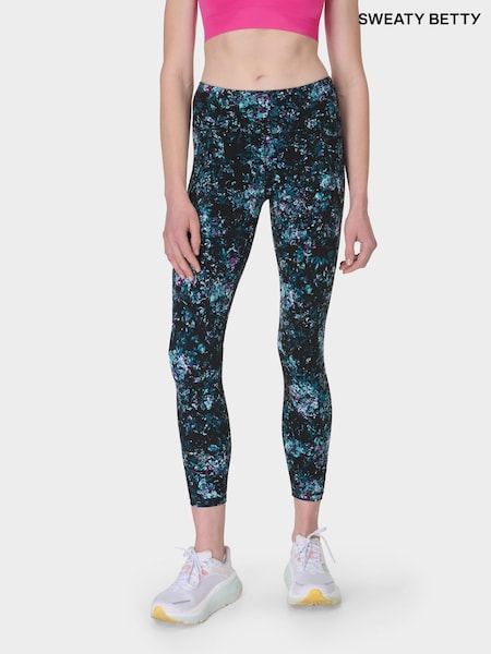 Sweaty Betty Black Peony Print Full Length Power Workout Leggings (G00594) | R$ 870