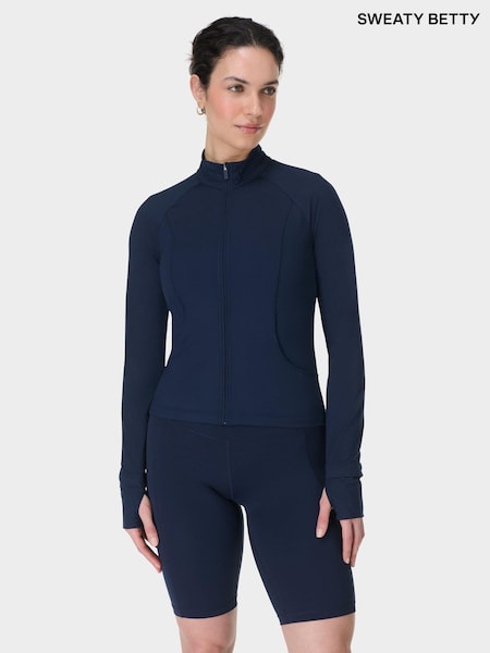 כחול  - Sweaty Betty Black All Day Active Zip Up Sweatshirt (G00597) | ‏352‏₪