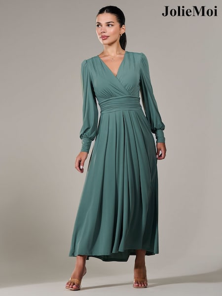 Vihreä - Jolie Moi Petite Long Sleeve Soft Silky Jersey Maxi Dress (G00627) | €150